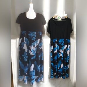 Nemidor Women’s 18 Black and Blue Floral Maxi Dress NEW